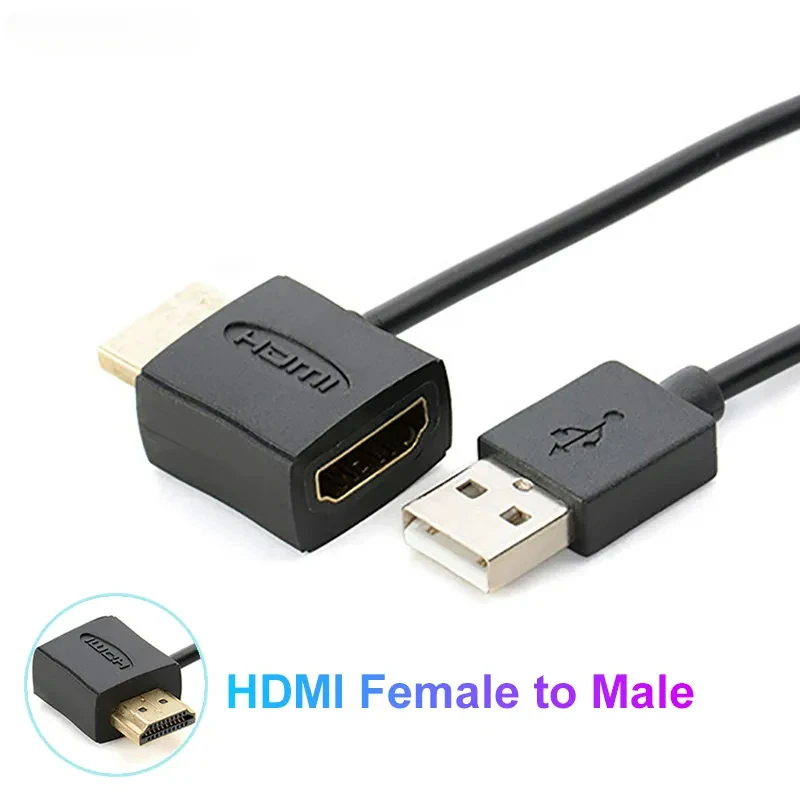 HD 1080P HDMI kompatybilny kobiecy męski złącze konwertera Adapter HDMI przełącznik HDMI z ładowarką 50cm USB2.0 kabel zasilający