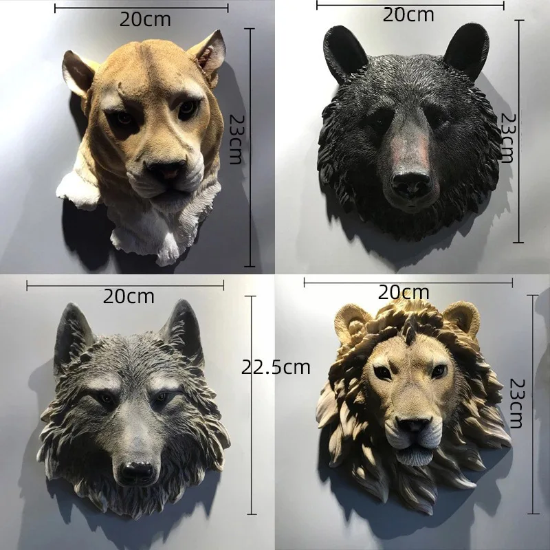 American Resin Imitation Animal Head Wall Decor, Nordic Lion Head Wall‑Mount Ornament, Hanging Decoration for Bar Home Wall Art