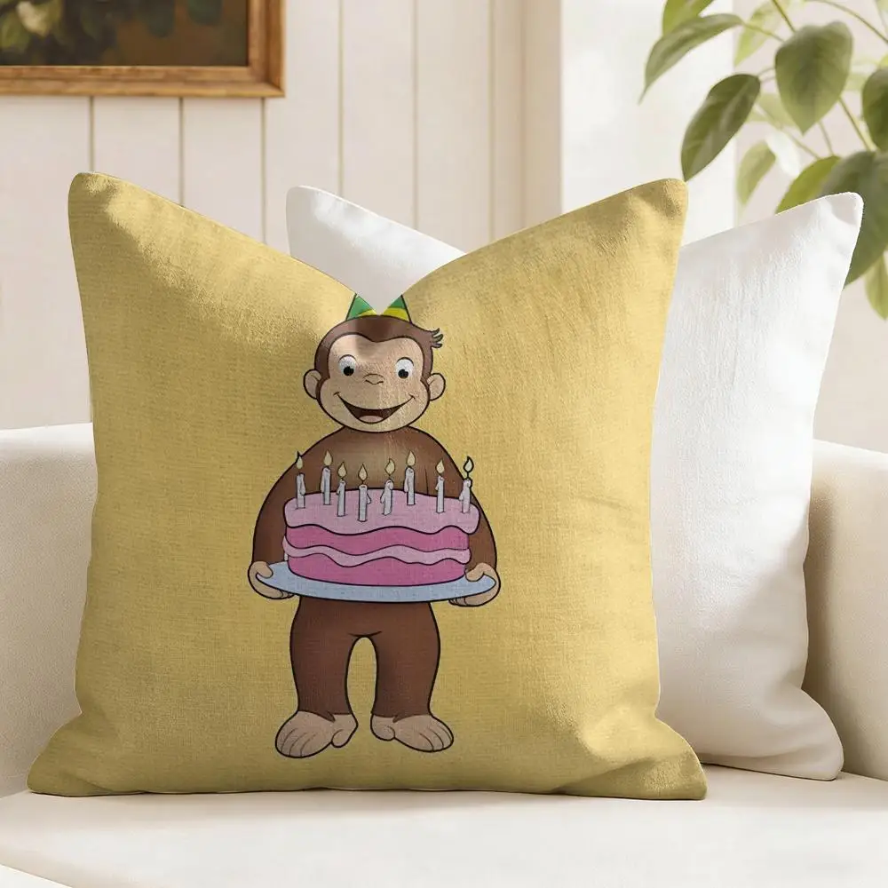 Good Night George The Monkey Cushion Cover Eco Linen Pillow Case Double-Sided Print Breathable Durable Zipper Home Decor Gift