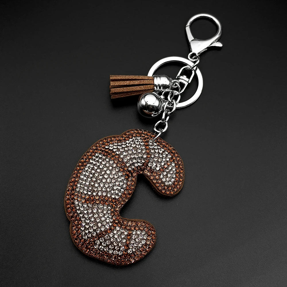 Brauner Croissant-Schlüsselanhänger in C-Form für Damen und Herren, voller Kristallquasten, neues Design, Damen-Handtaschen-Charm, Schlüsselanhänger, Schmuck, Geschenke – Detail 5