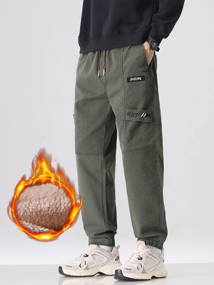 

Winter Thick Men's Fleece Sweatpants Warm Tapered Velvet Pants Fashion Trousers Male Cargo Comfortable Plush Trousers