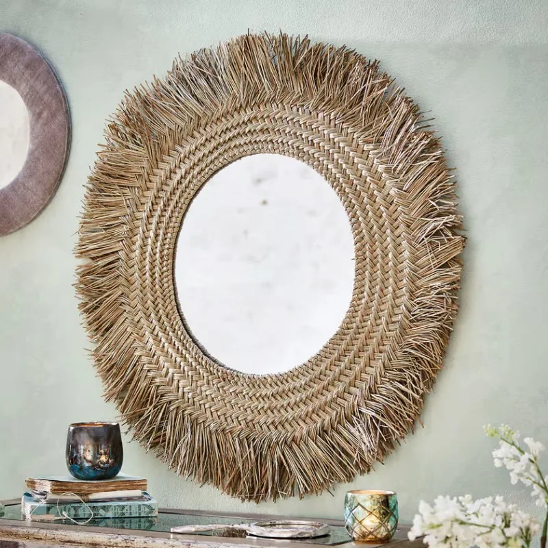Vintage hand-woven round makeup mirror decorative mirror studio