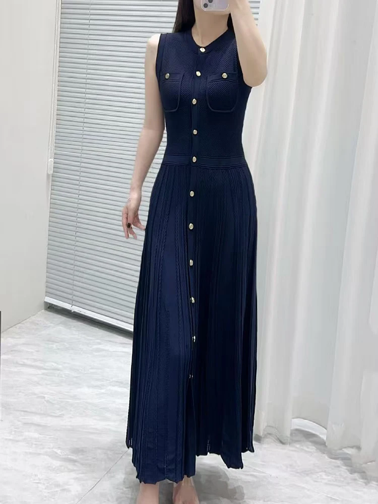 Langes Kleid mit französischer Weste für Damen, ärmelloses Strickkleid mit Rundhalsausschnitt, hochwertige Kleider, Sommer, neu, 2025, y2k