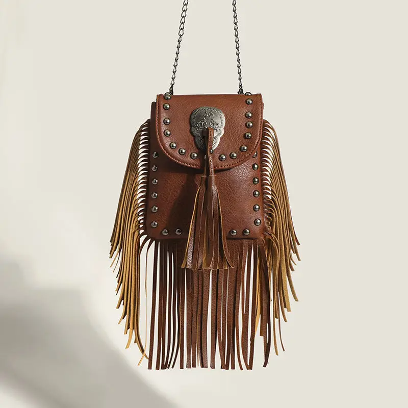 

Bohemian Skull Rivet Chain Fringe Tassel Fashion Vintage Women Girl Punk Bags Women's Handbags Purses Small Women Shoulder Bags