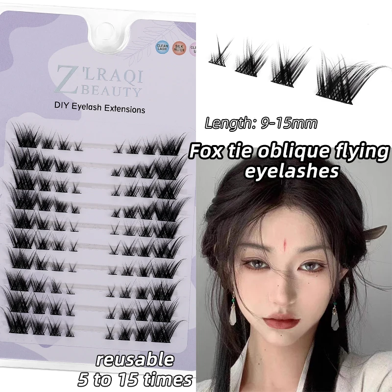 Fox Eye Fairy Lashes 10 Rows Segmental Cluster Invisible Band 3D Cat Eye Little Devil Natural Lash Extensions