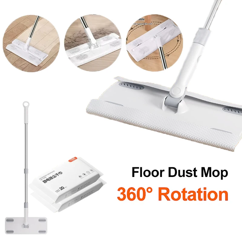 Flache Mopps mit Einweg-Wischpads 360° °   Rotation trockener und nasser elektrostatischer Staubentferner für die Reinigung von Hartholz-Laminat-Fliesenböden