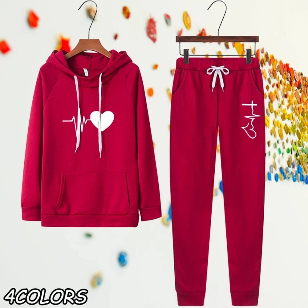 Women's Hoodie Set Hooded Sweatshirt + Sweatpant 2PCS Woman Jogging Trousers Suit Casual Streetwear Tracksuit