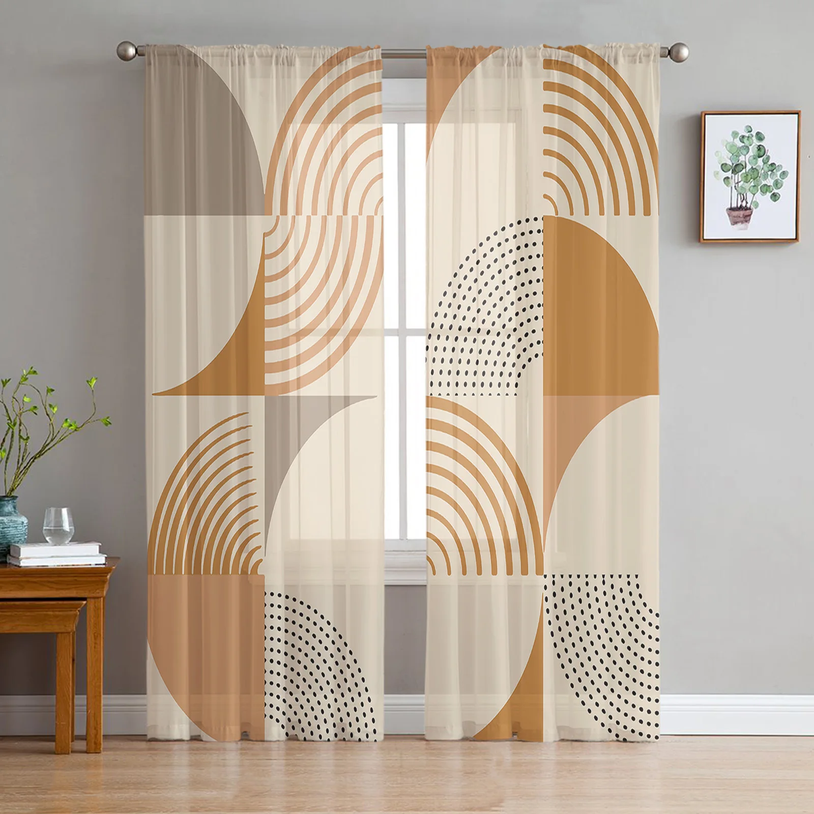 Geometric Minimalist Abstract Sheer Curtains for Living Room Printed Tulle Window Curtain Luxury Home Balcony Decor Drapes