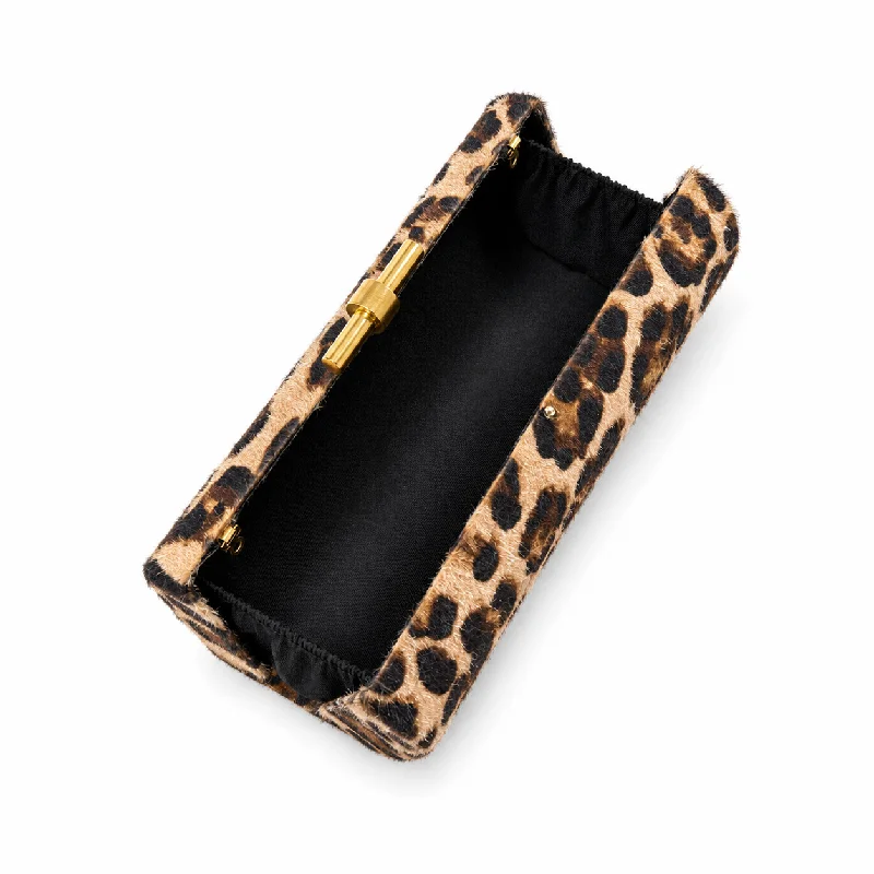 Leopard Print Faux Fur Clutch Evening Bag For Women, Chain Shoulder Purse, Hard Shell Handbag For Wedding Party