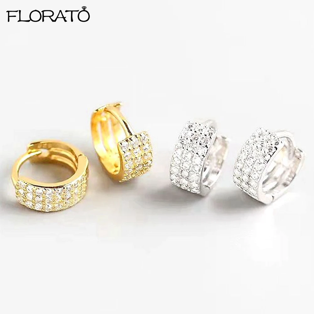 

925 Sterling Silver Needle Luxury Cubic Zirconia Gold Color Small Hoop Earrings for Women Luxury Circle Crystal Party Jewelry