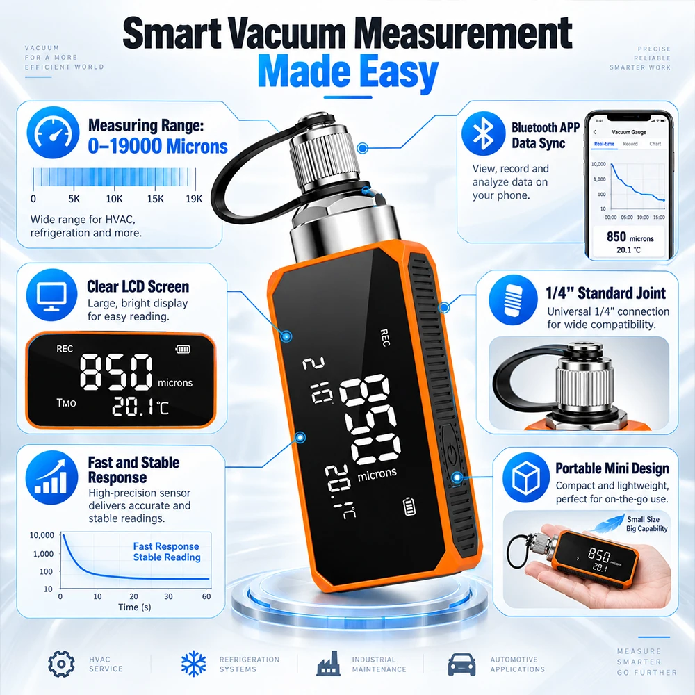 Sihao VGW Mini Digital Micron Vacuum Gauge Refrigeration Vacuum Tester Accurate Measurement For HVAC Refrigeration Maintenance