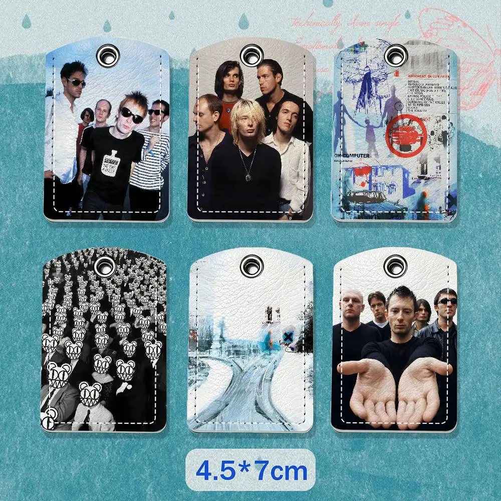 Band R-Radiohead PU Leather Card Holder Keychain Key Ring Door Lock Access Tag ID Access Card Air Tag Case Keychain Card