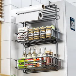 Kitchen Refrigerator Side Shelf Mmulti-functional Plastic Wrap Spice Bottles Storage Rack Kitchen Paper Tube Hanging Shelf