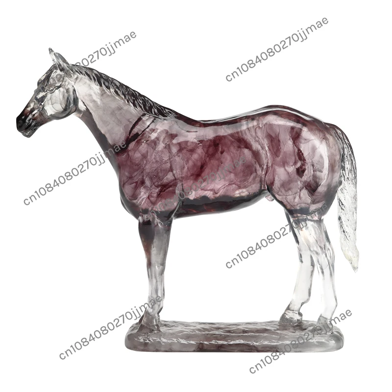 Estilo chinês estátua do cavalo de cristal, escultura animal, artesanato da resina, ornamento de mesa, decoração, artesanato