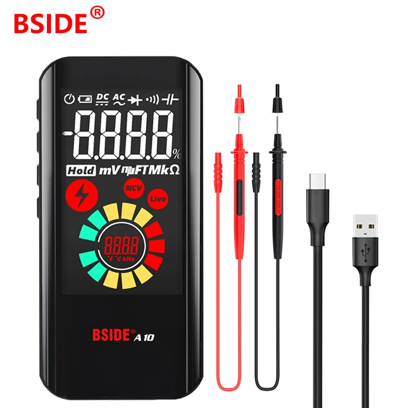 BSIDE A10 Tragbare Digital Multimeter True RMS EBTN Farbe Display DC AC Spannung Kapazität Ohm Diode NCV Hz Live draht tester