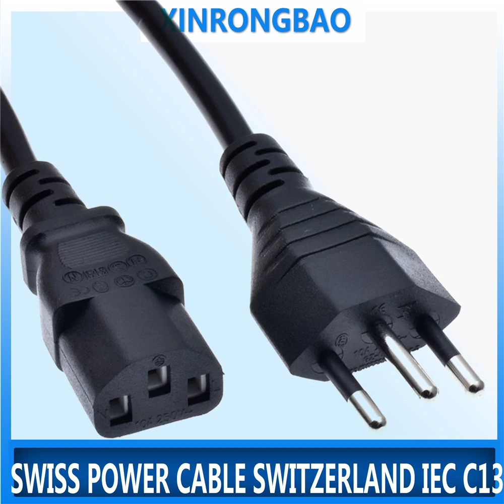 black pure copper Swiss Power Cable Switzerland IEC C13 AC Power Extension Cord 1.5m 5ft for Desktop PC Computer Monitor 10A250V