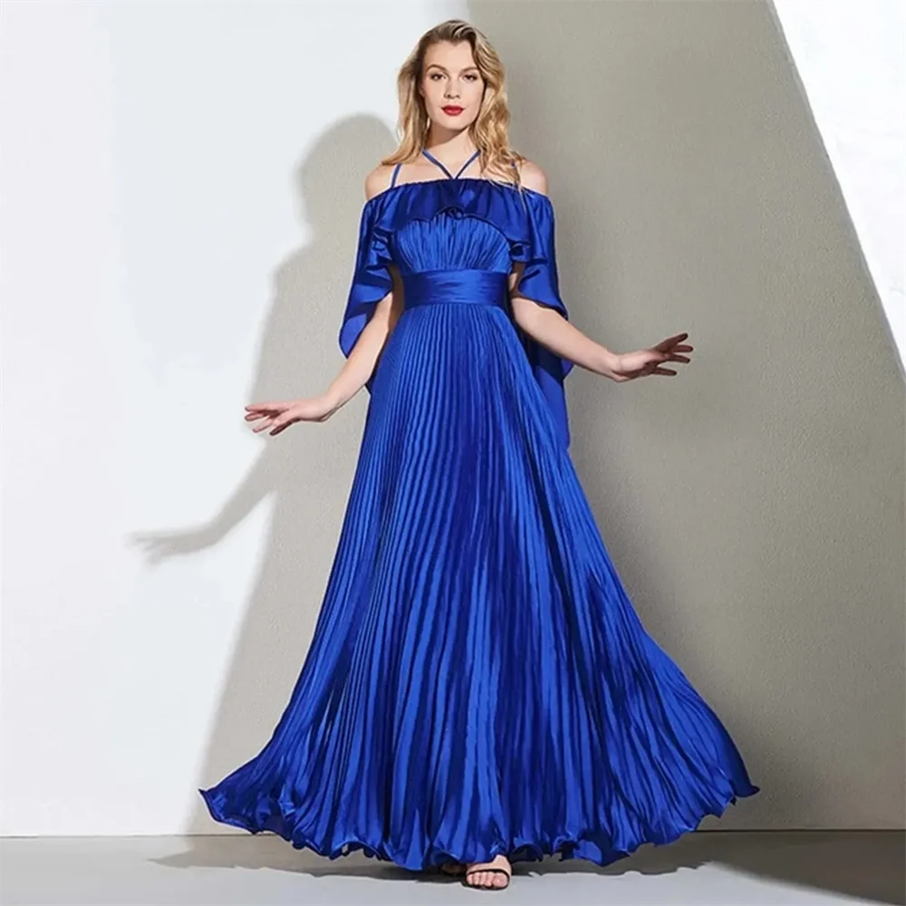 

2024 New Chiffon Off Shoulder Pleated Long Beaded Elegant Party Sexy Evening Dresses For Womens