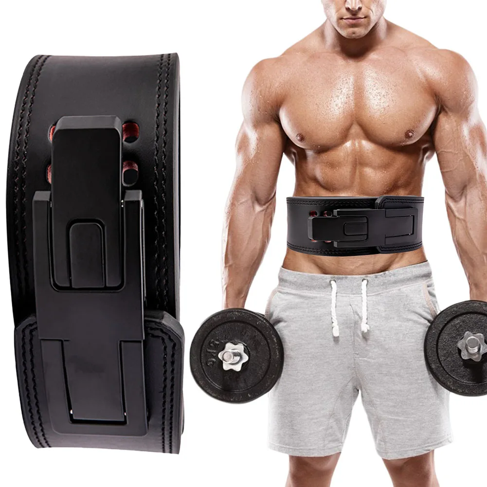

Weightlifting Belt Leather Weight Belt Protective Quick Locking Weight Lifting Belt Protect Lumbar Adjustable for Gym Fitness