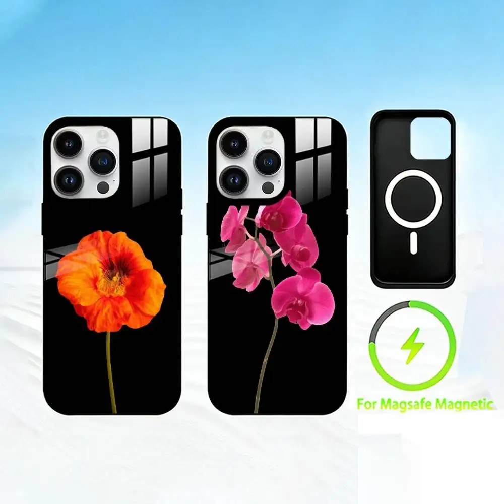 

R-Realistic flowers Phone Case For iPhone 17 16 15 14 13 12 Pro Max Plus for Mirror Wireless Magnetic Cover