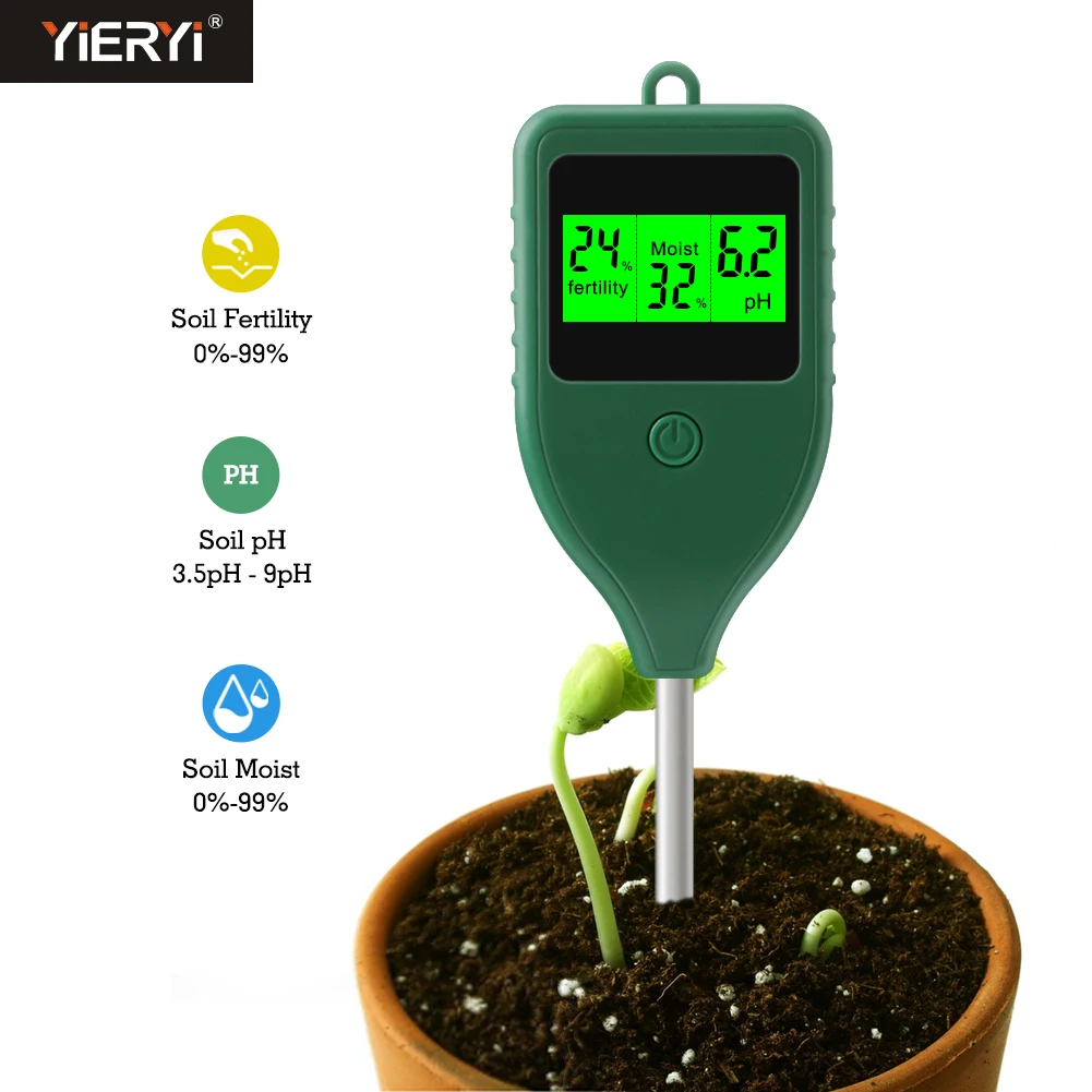 3-in-1 Soil Tester Fertility Humidity PH Meter Digital LCD Backlit Moisture Acidity Sensor for Outdoor Plants Gardening Farming