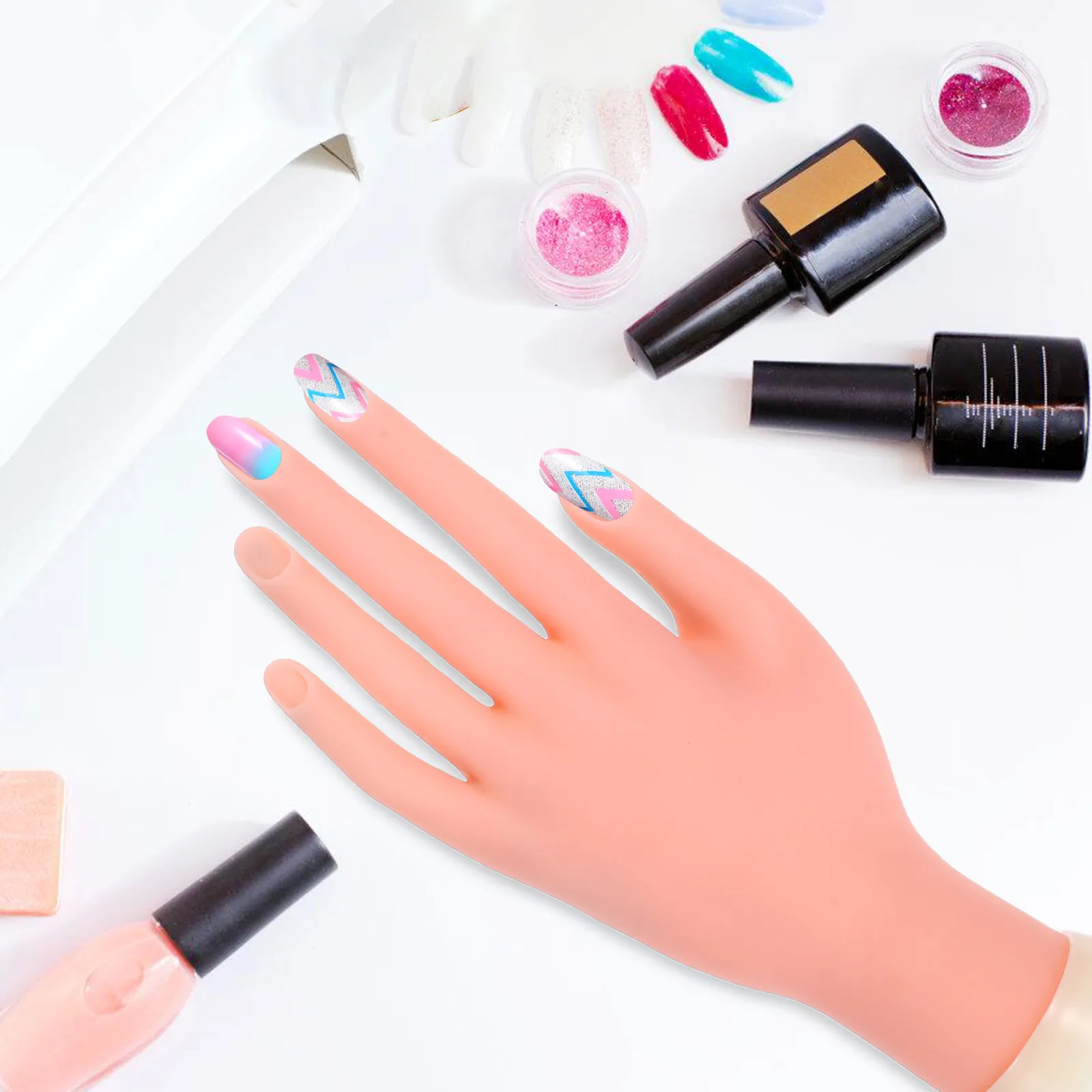 

Manicure Practice Hand High Simulation Flexible Fake Hand Anonychia Nail Art Training Tool Lightweight Portable