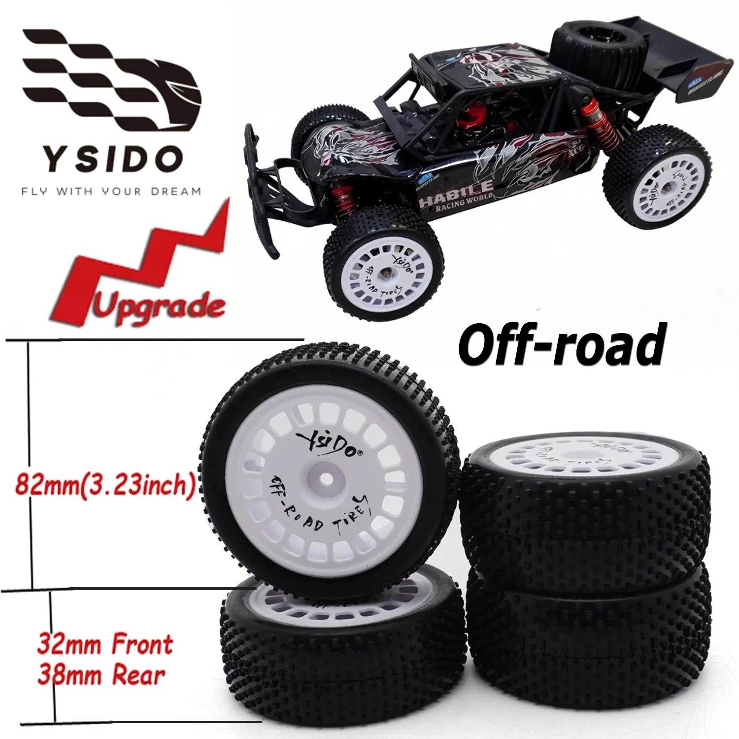 YSIDO 82mm 4PCS 1/10 2WD RC Neumático de Goma para Coche Buggy Todoterreno, Rueda para XRAY XB2 Serpent SRX2 SRX4 Traxxas Bandit Tekno EB410, Piezas