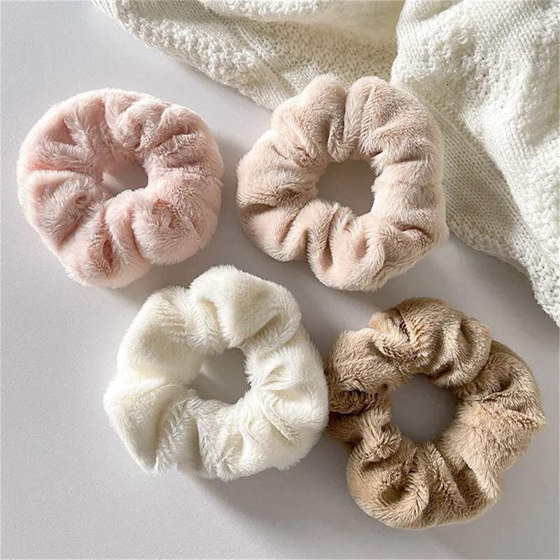 Winter Warm Soft Hair Scrunchies For Women Girl Fluffy Plush Elastic Hair Band Multicolor Rubber Band Hair Loop Hair Accessories