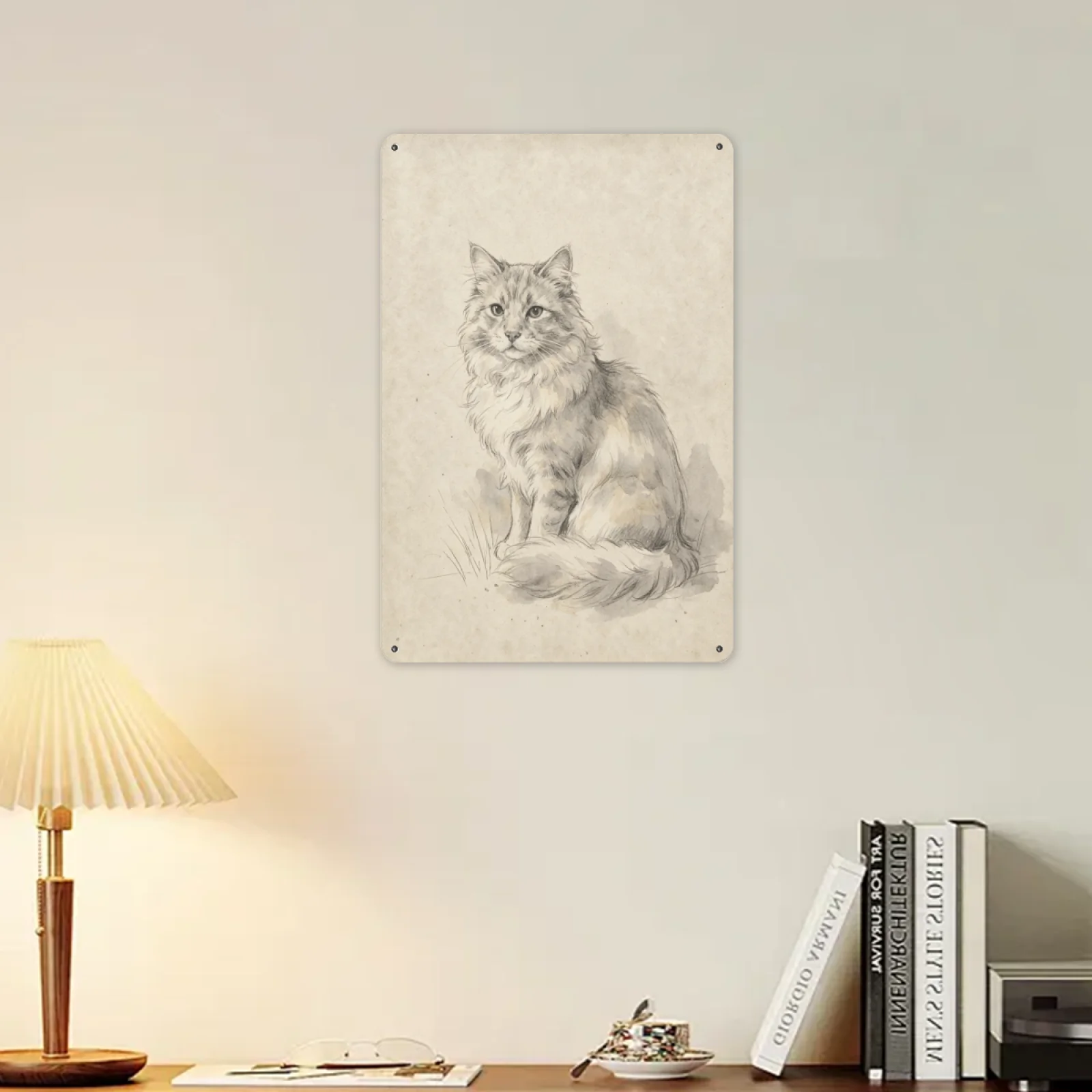 Cat Portrait Metal Wall Art, Pet Memorial Sign, Vintage Cat Sketch Artwork, Realistic Animal Drawing Decor, Cat Lover Gift, Rustic Farmhouse Home Decoration, Minimalist Wall Hanging for Bedroom Living Room