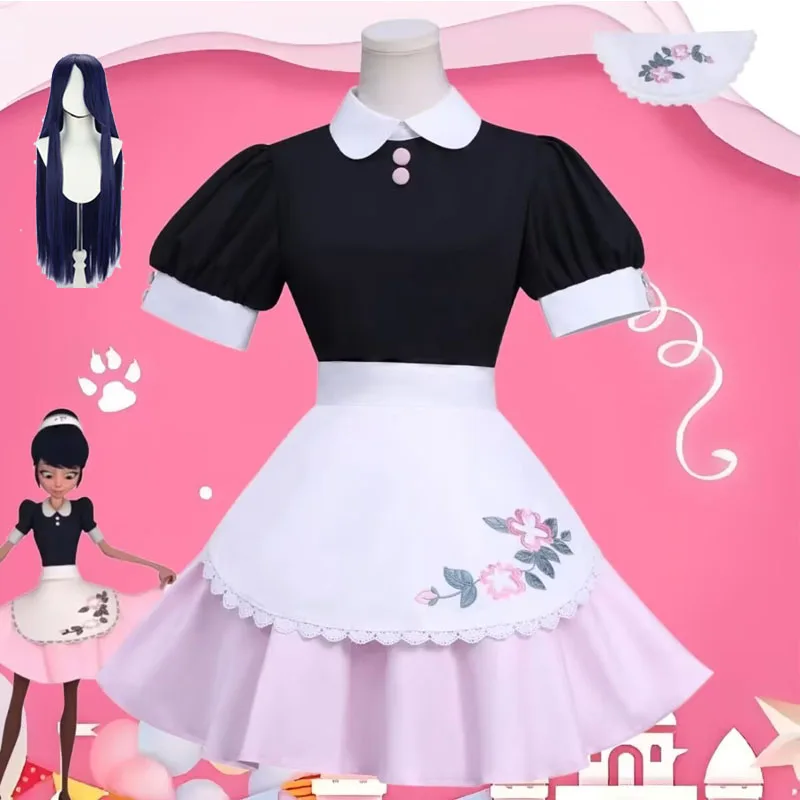 أزياء دونكين تشنغ التأثيرية معجزة S6 مارينيت كلاومي فتاة شعر مستعار فستان الخادمة بدلة النساء حفلة الهالوين أنيمي الحدث لعب الأدوار