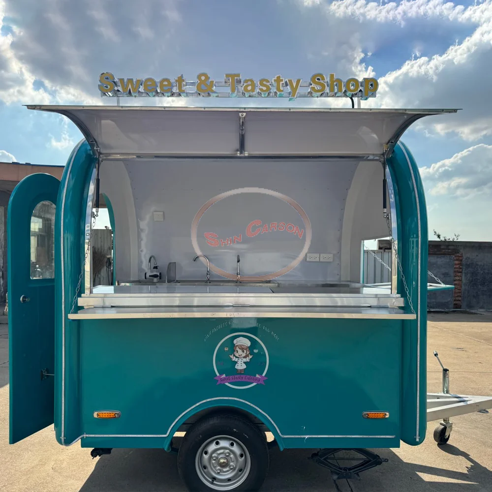 

Mobile Food Truck with Full Kitchen Fast Food Concession Trailer Popcorn Coffee Ice Cream Lemonade Snow Cone Cart for Business