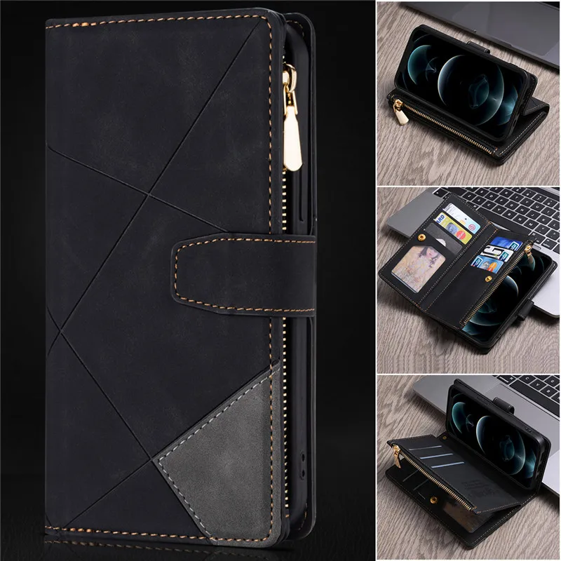 For Samsung Galaxy S22 Ultra Case S 22 Ultra SM-S908B Cover Wallet Card Slot Zipper Phone Case on For Samsung S22 Plus S22+ Case