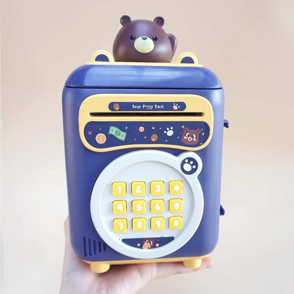 Bear Piggy Bank Electronic Mnin ATM Savings Machine With Personal Password Music English Stories Bunny Coin Bank Girl Great Gift