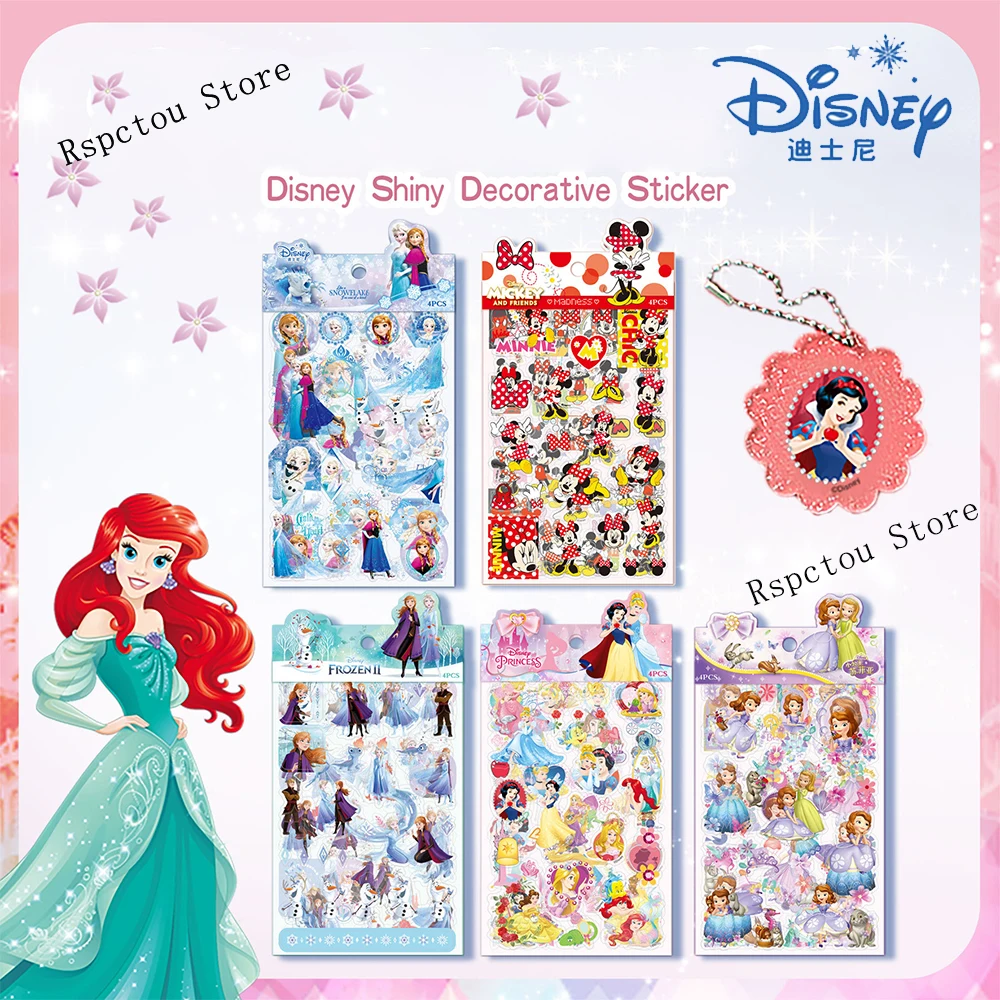 

4Sheets Disney Cartoon Holographic Laser Princess Stickers Decals Decoration Notebook Luggage Diary Stationery Sticker Kids Toy