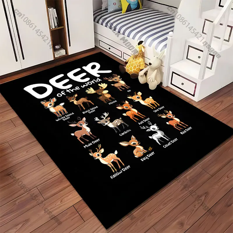 Different deer species illustrated carpet Yoga living room room decor children's crawling mat doormat area rug games mat view 4