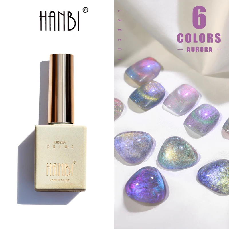 Hanbi Aurora Cat Eye Gel Nagellak Nail Uv Glitter Gel Vernis Losweken Gelpolish Gel Nail Art Lacque Primer nail Salon 15Ml