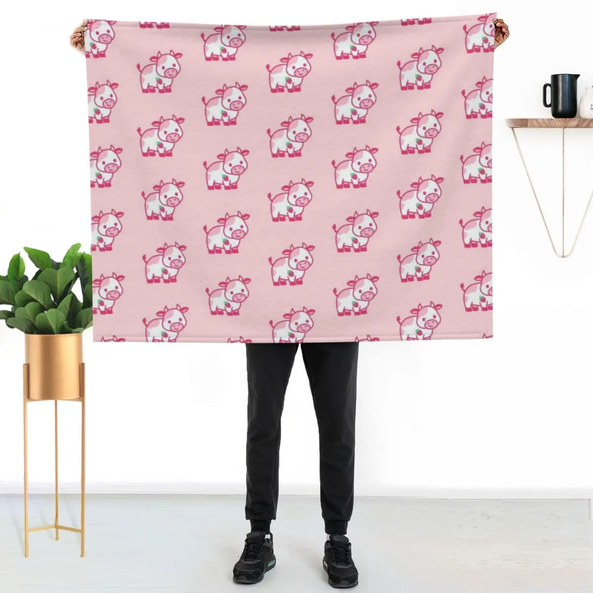 

Strawberry Cow Throw Blanket Soft Breathable Blanket for Night Sleeping