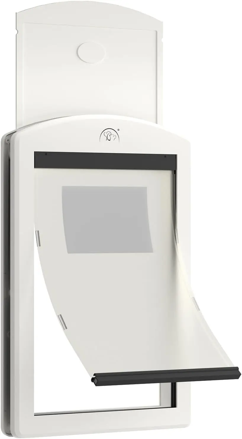 

For Large Dogs, Strong Plastic, Milk White Dog Door with Sliding Lock Panel and Magnetic Soft Flap