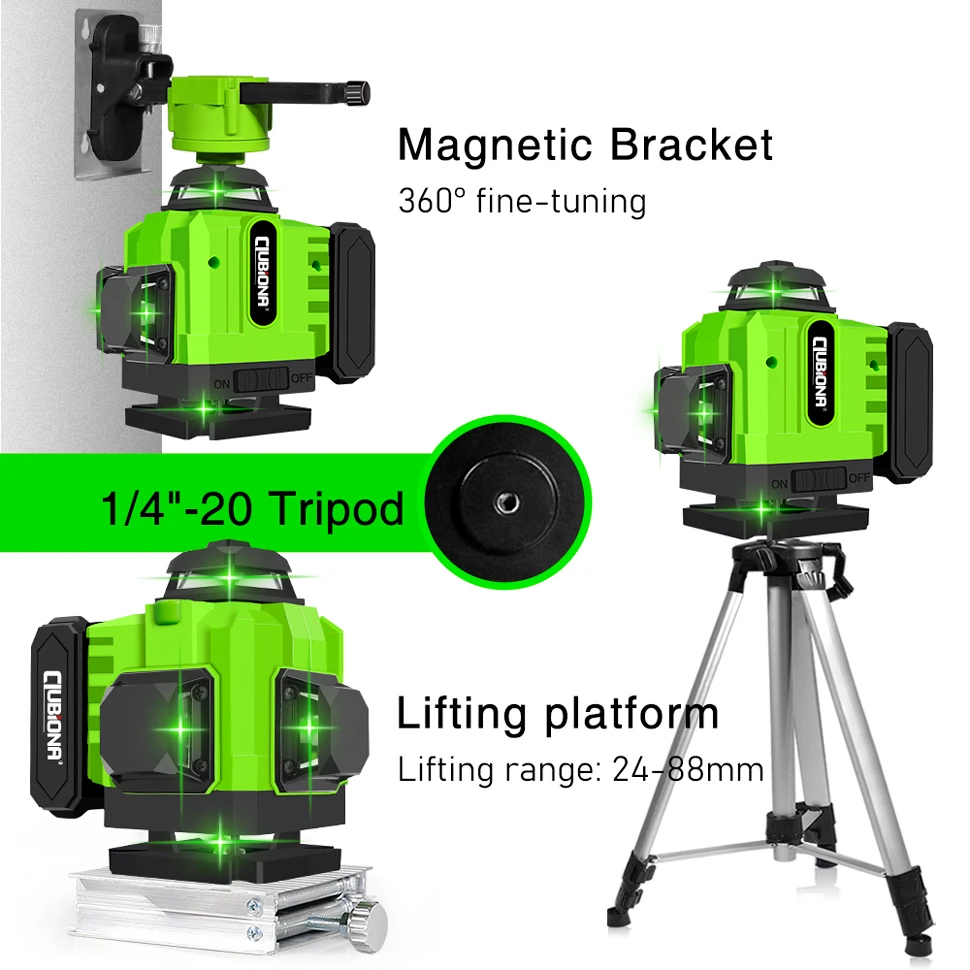 CLUBIONA Laser Level Green or Red Lines Laser Beam 360 Self Leveling Laser Level With Level accessories