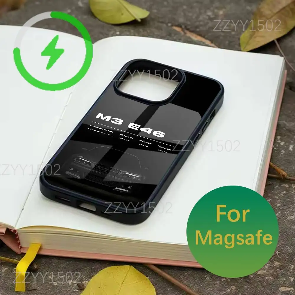 เคสโทรศัพท์ลายรถ BMW E46 M3 สุดเท่ สำหรับ iPhone 17,16,15,14,13,12,11,Pro,Max,Plus,Mini,SE4,E รองรับการชาร์จไร้สาย Magsafe