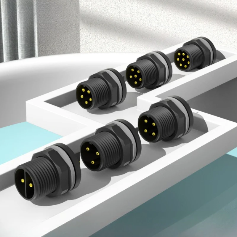 

M12 welded waterproof panel socket 2-8 core, solid core copper needle IP67 industrial equipment, waterproof connector
