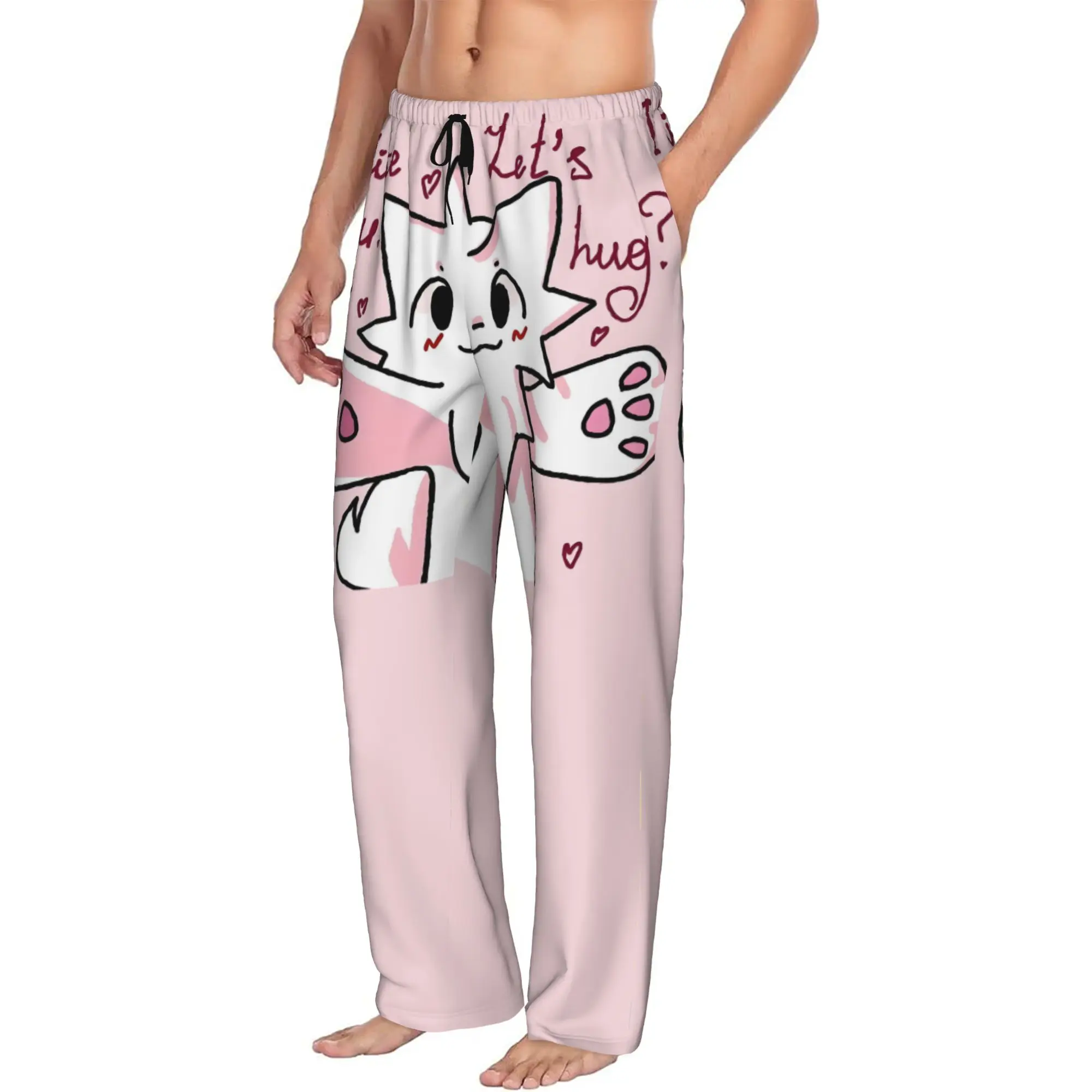 Custom Boykisser Silly Cat Pajama Pants Men Cute Cartoon Sleepwear Lounge Sleep Bottoms Stretch with Pockets