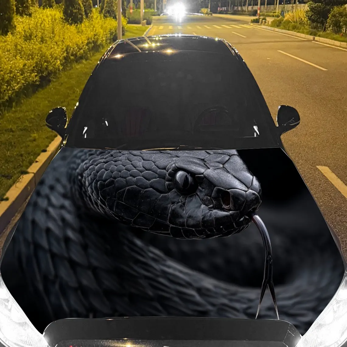 

Mysterious Black Snake Car Hood Sticker, Waterproof Self-adhesive Vehicle Vinyl Wraps Decal, Trendy Auto Exterior Decoration, An