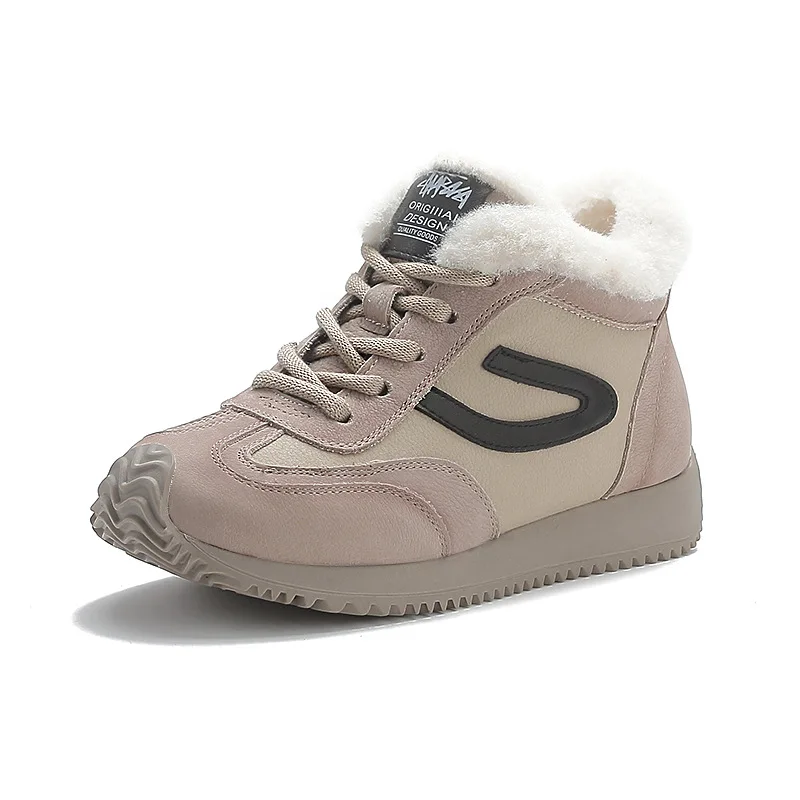 

3cm Suede Genuine Leather Women Chunky Sneakers Vulcanize Winter Plush Comfy Spring Flats Loafer Platform Autumn Shoes