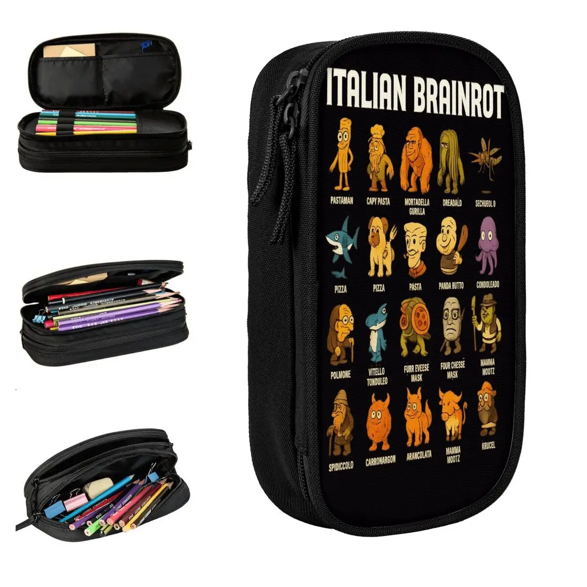 مجموعة شخصيات Brainrot الإيطالية المضحكة Meme مقلمة من القماش صندوق رصاص للفتيات والأولاد العودة إلى المدرسة مقلمة أدوات مكتبية #1