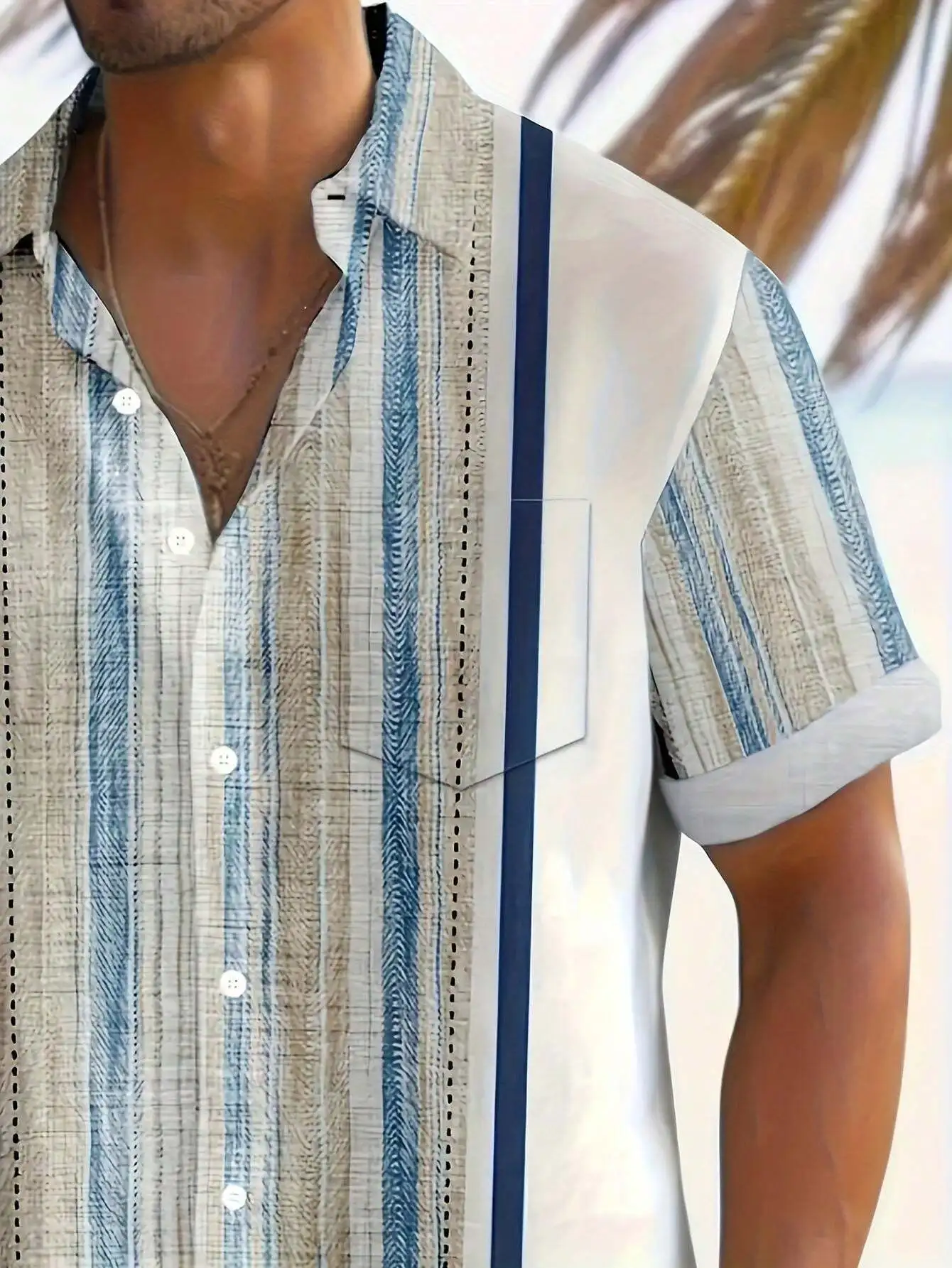 

Men's Casual Short Sleeve Striped Shirt Breathable Quick Dry