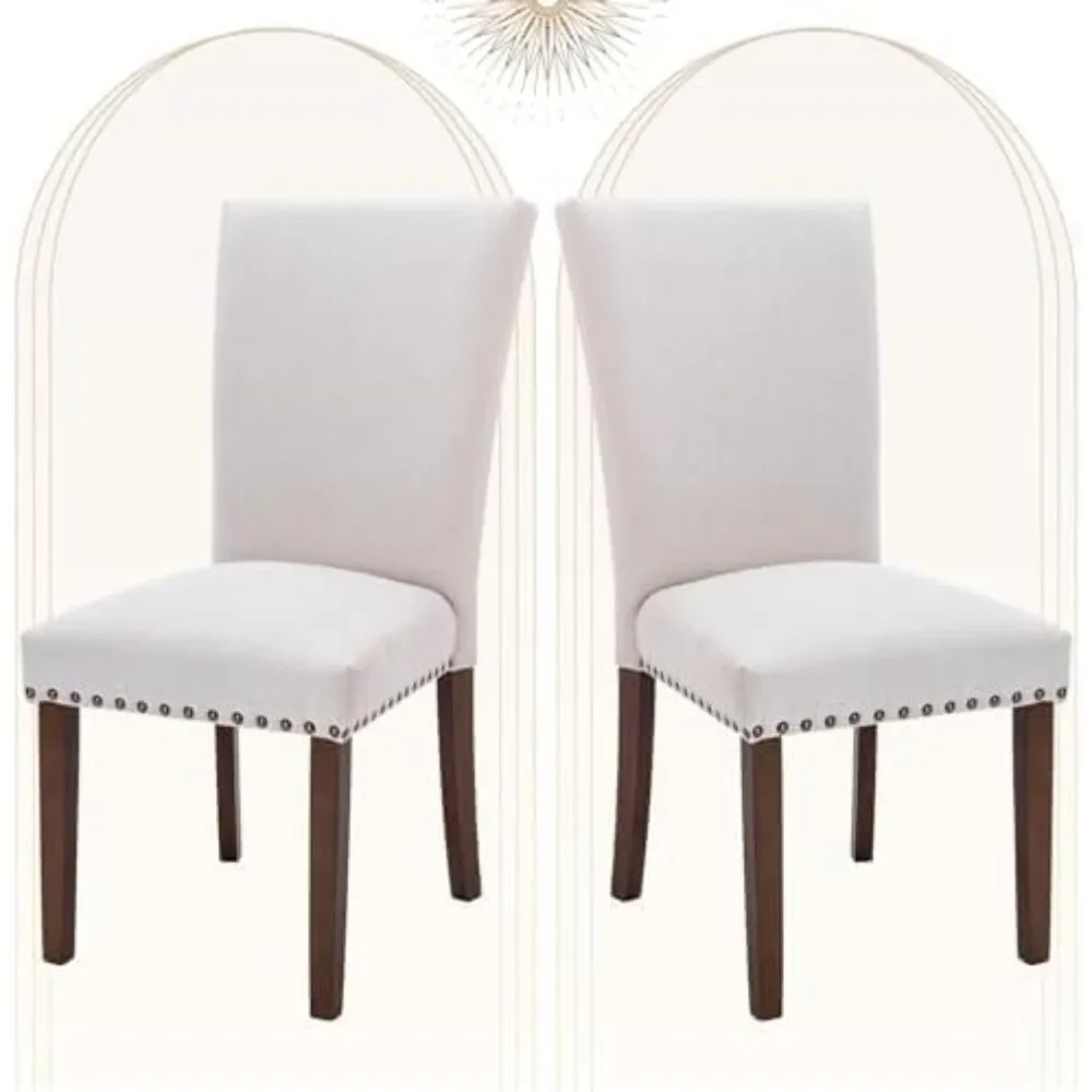 

Upholstered Parsons Dining Chairs Set of 2, Fabric Dining Room Kitchen Side Chair with Nailhead Trim and Wood Legs