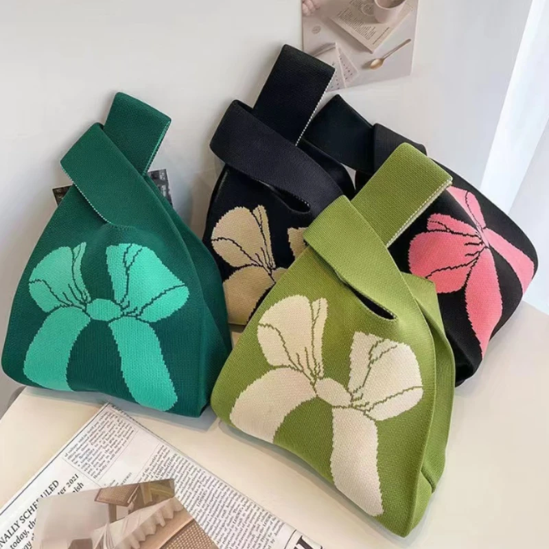 

Knitted Bow Shoulder Bag for Women - Contrast Color Design, Casual Travel Tote, Stylish & Functional Handbag