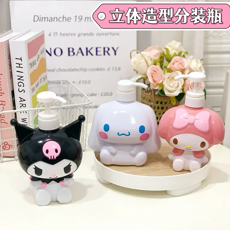 500/750ML Sanrio Cinnamoroll Kuromi Cartoon Pump Lotion Shampoo Bottle Cosmetic Container Acrylic Pump Hangyodon Storage Bottle