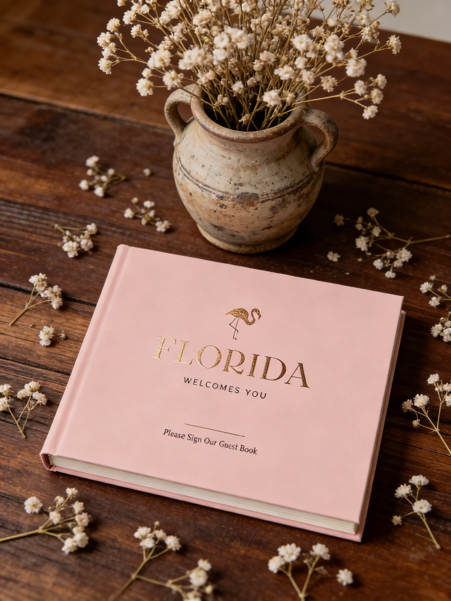 

Custom Tropical Florida Vacation Rental Guest Book, Seaside Hotel Sign In Album Perfect for Airbnb VRBO & Housewarming