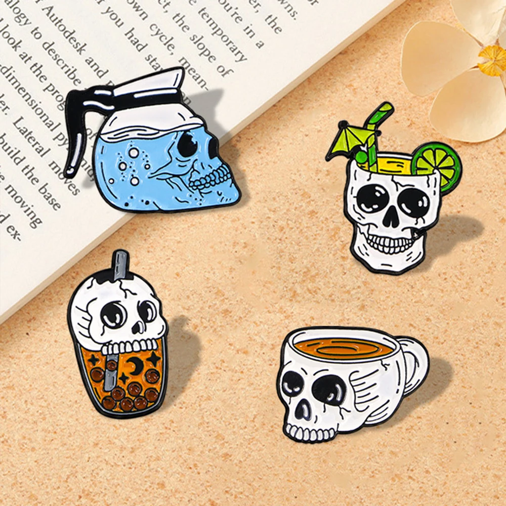 Funny Skull Enamel Brooch Creative Cartoon Skeletion Head Monster Metal Badge Fashion Lapel Pins Backpack Accessories Gift